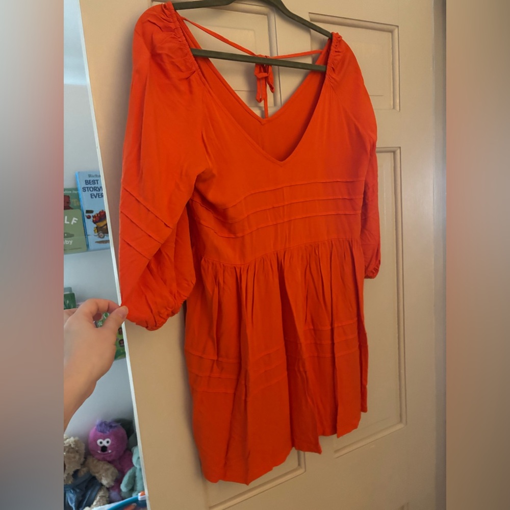 Vibrant Orange V-Neck Babydoll Dress